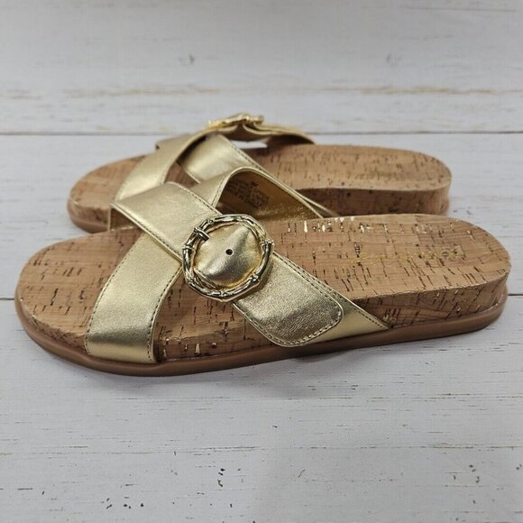 Lilly Pulitzer Bayshore‎ Womens Sandals Cork Gold Metallic Leather Size 6 - Picture 2 of 9
